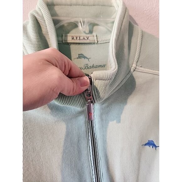 Tommy Bahama Relax 1/4 Zip Pullover Mens M Green LONGSleeve Sweater 100% Cotton - Picture 6 of 7